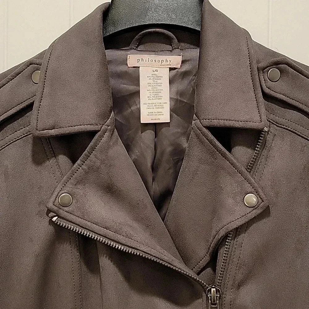 Philosophy Grey Faux Leather Suede Jacket Size Large - Picture 4 of 10